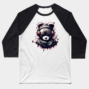 Ninja Bear In Headphones Japanese Anime Ink Splash Style Baseball T-Shirt